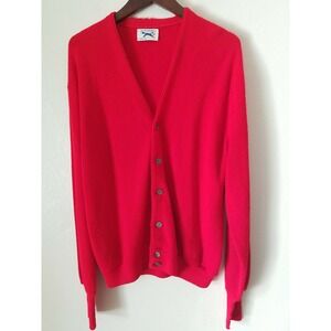 THE FOX SWEATER JC Penney Red V Neck Button Down Orlon Stretch Cardigan Size‎ L